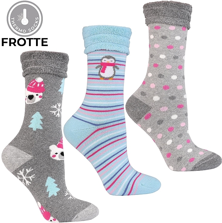 Wintersocken aus Frottee für Damen CSL450-038 hellgrau mit Tupfen - Moraj Frotte — Bild N3