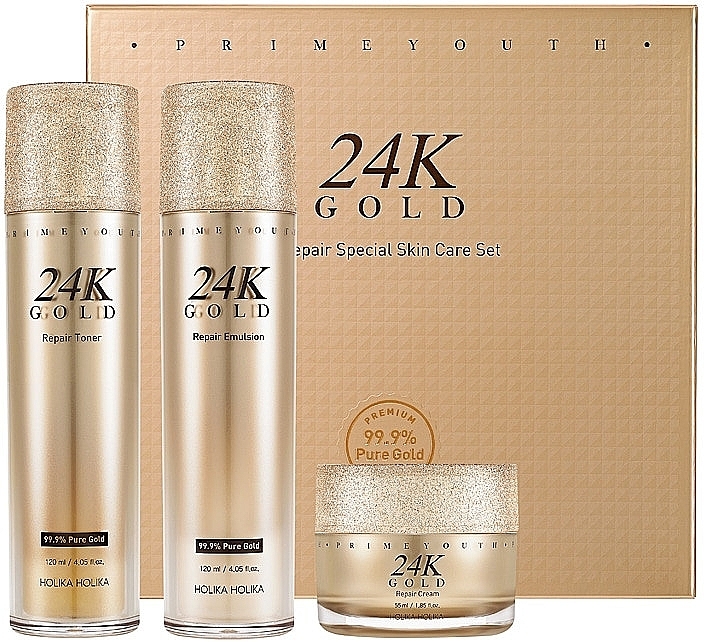 Set - Holika Holika Prime Youth 24K Gold Repair Skin Care Special Set (Tonikum 120ml + Emulsion 120ml + Gesichtscreme 55ml) — Bild N1