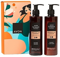 Set Geranienblatt und Orange - Avon Senses Essence Geranium Leaf & Orange (Handlotion/250 ml + Seife/250 ml) — Bild N1