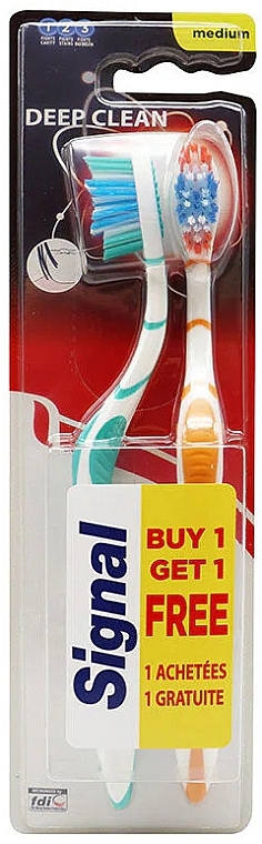 Zahnbürstenset, mittelhart, türkis+orange - Signal Deep Clean Medium Toothbrush Pack — Bild N1