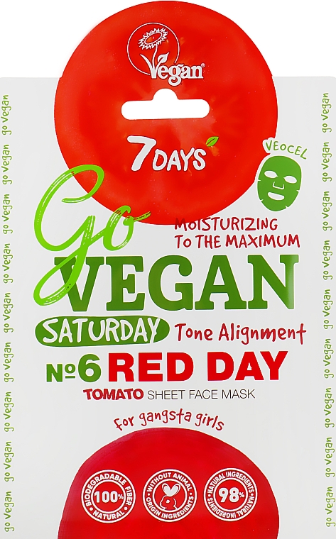 Feuchtigkeitsspendende Tuchmaske für das Gesicht mit Tomaten- und rotem Rübenextrakt - 7 Days Go Vegan Saturday Red Day — Bild N1