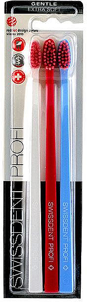 Zahnbürste extra weich weiß, rot, blau 3 St. - Swissdent Profi Gentle Extra Soft Trio-Pack — Bild N1