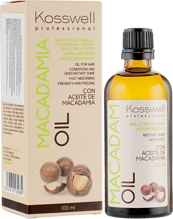 Pflegendes und revitalisierendes Anti-Frizz Haaröl mit Macadamia- und Arganöl - Kosswell Professional Macadamia Oil — Bild N1