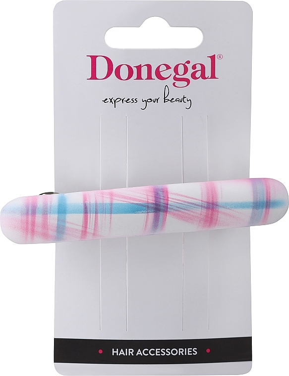Automatische Haarspange FA-5684 weiß mit rosa und blauen Streifen - Donegal — Bild N1