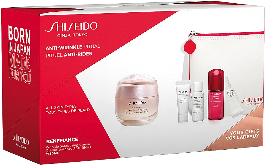 Gesichtspflegeset - Shiseido Benefiance (Gesichtscreme 50ml + Reinigungsschaum 5ml + Gesichtslotion 7ml + Gesichtskonzentrat 10ml + Augencreme 2ml) — Bild N1