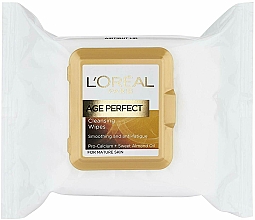 Düfte, Parfümerie und Kosmetik Feuchte Gesichtstücher mit Pro-Calcium und süßem Mandelöl - L'Oreal Paris Age Perfect Smoothing & Anti-Fatigue Cleansing Wipes