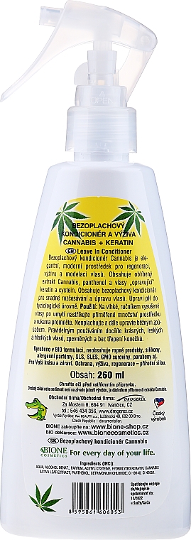 Conditioner ohne Ausspülen mit Cannabis-Extrakt - Bione Cosmetics Cannabis Leave-in Conditioner — Bild N2