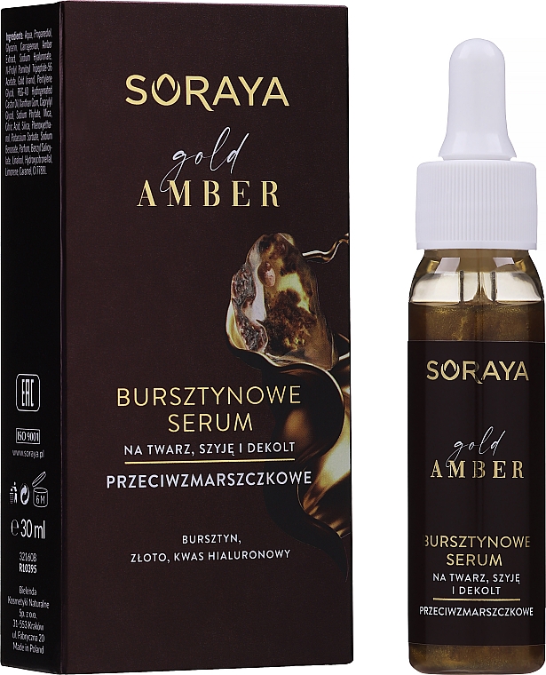 Anti-Falten Serum für Gesicht, Hals und Dekolleté mit Bernstein, Goldextrakt und Hyaluronsäure - Soraya Gold Amber — Bild N1