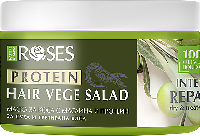 Reparierende Maske für trockenes und geschädigtes Haar mit Olivenöl und Protein - Nature of Agiva Roses Protein Vege Salad Mask Intense Repair — Bild N1