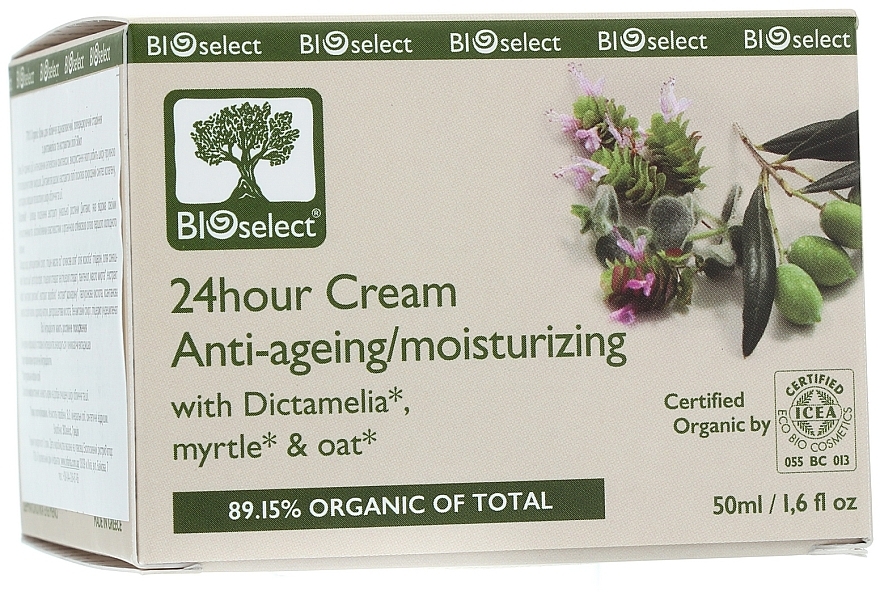 Feuchtigkeitsspendende Anti-Aing Gesichtscreme mit Myrten, Hafer und kretischem Oregano - BIOselect 24hour Cream Anti-Ageing/Moisturizing