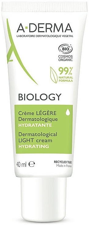 Leichte dermatologische Feuchtigkeitscreme für empfindliche normale bis Mischhaut - A-Derma Biology Hydrating Light Cream — Bild N1