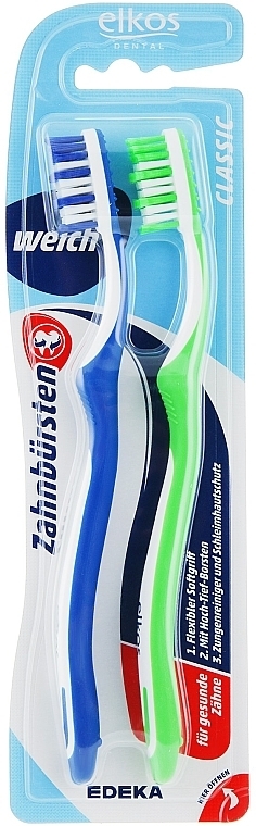 Zahnbürste weich blau + hellgrün 2 St. - Elkos Dental Classic — Bild N1