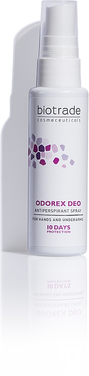 Antitranspirant-Spray gegen Schwitzen und Geruch unter den Achseln und an den Handflächen mit bis zu 10 Tage Schutz - Biotrade Odorex Deo Antiperspirant Spray — Bild N1