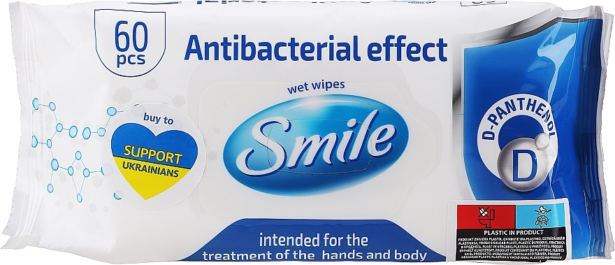 Antibakterielle Feuchttücher mit D-Panthenol 60 St. - Smile Ukraine Antibacterial — Bild N1