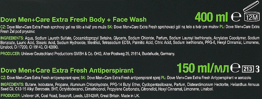 Körperpflegeset - Dove Men+Care Extra Fresh (Deospray 150ml + Duschgel 400ml) — Bild N3