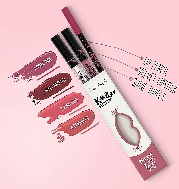 Lippen-Make-up Set (Lippenstift + Lippenkonturenstift + Lipgloss) - Lovely K'Lips Velvet  — Bild N2