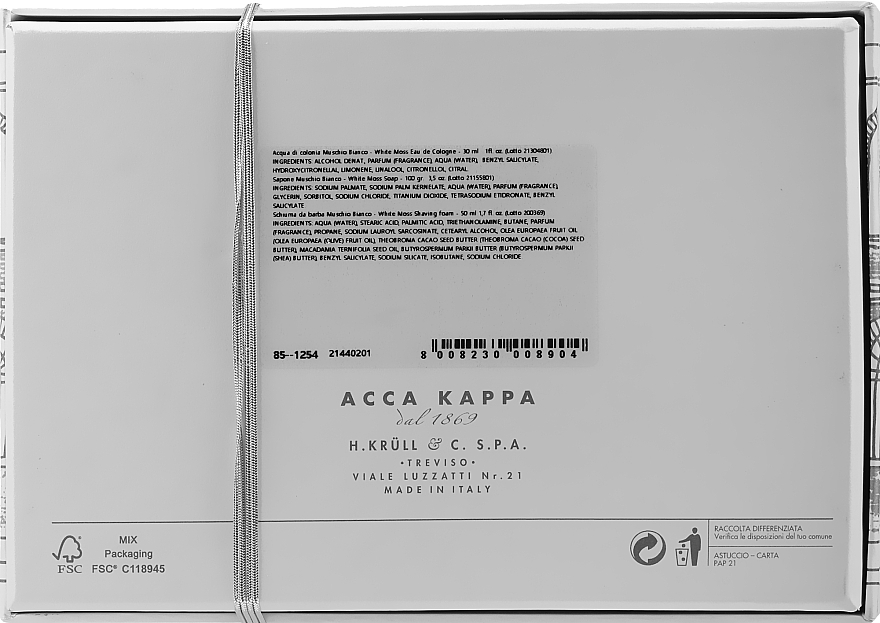 Acca Kappa White Moss - Duftset (Eau de Cologne 30ml + Rasierschaum 50ml + Seife 100g) — Bild N2