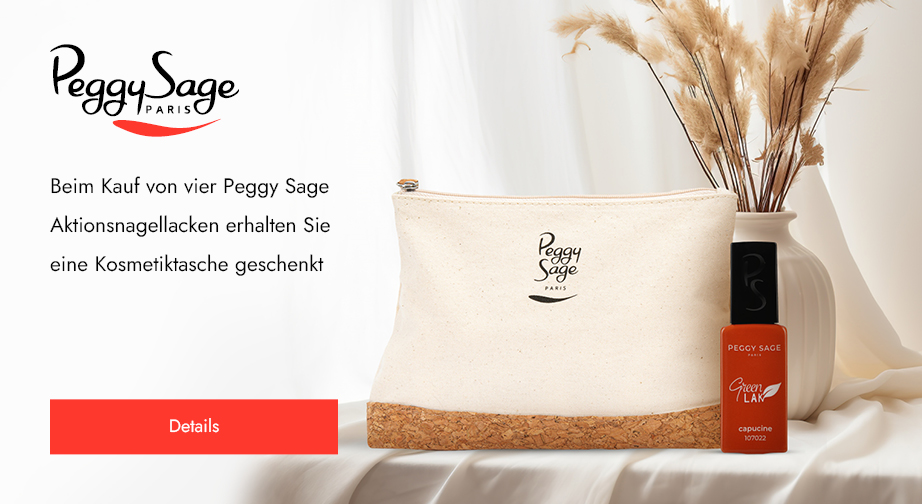 Beim Kauf von vier Peggy Sage Aktionsnagellacken erhalten Sie eine Kosmetiktasche geschenkt