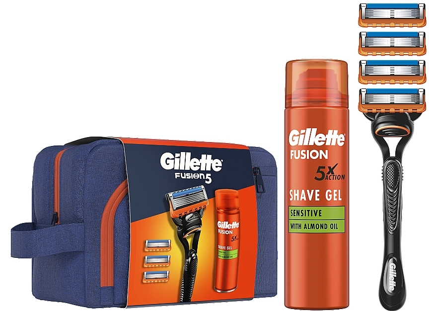 Set - Gillette Fusion 5 (Rasiergel/200 ml + Rasierer/1 St. + Rasierklingen/4 St. + Kosmetiktasche/1 St.) — Bild N2