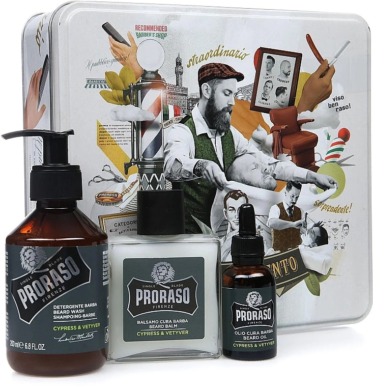 Bartpflegeset - Proraso Cypress & Vetyver Beard Kit (Balsam 100ml + Shampoo 200ml + Öl 30ml) — Bild N1