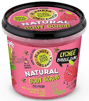Körperpeeling mit Vanillezucker, Bio-Litschi- und Minzextrakt und Kaugummiduft - Planeta Organica Natural Body Scrub Lychee & Bubble Gum