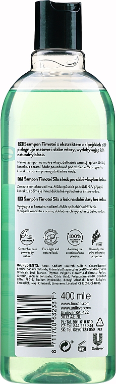 Shampoo für stumpfes, feines Haar mit Bio Alpenkräuter-Extrakt - Timotei Strength And Shine Shampoo — Bild N2