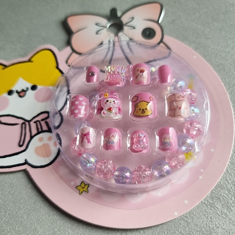 Selbstklebende 5D-Nägel für Kinder mit Armband 932 Rosa Teddybär 12 St. - Deni Carte Tipsy Kids  — Bild N4