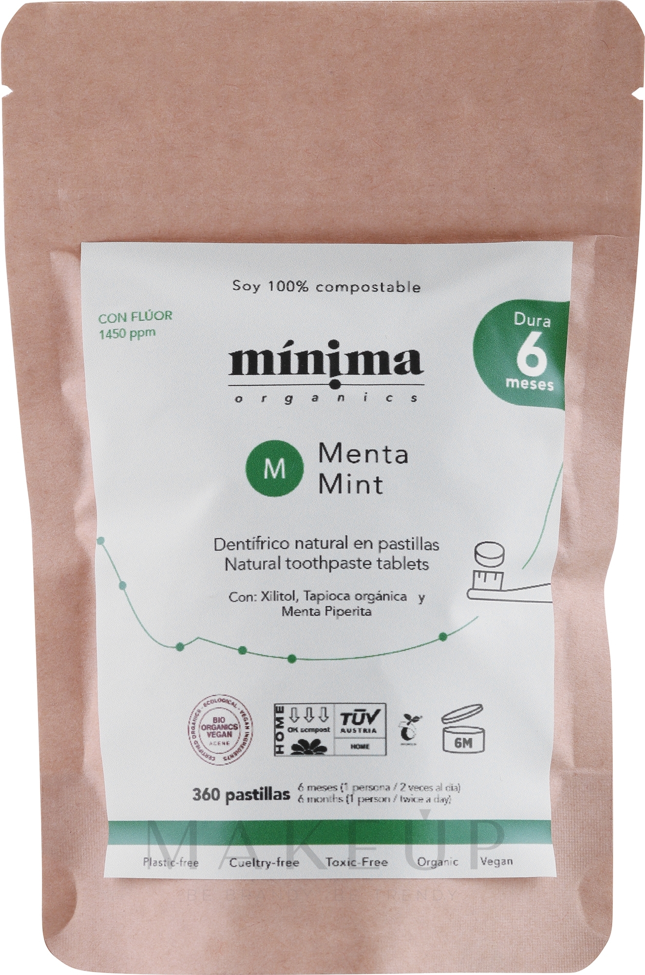 Minzzahnpasta mit Fluoridtabletten - Minima Organics Mint Natural Toothtablets — Bild 360 St.