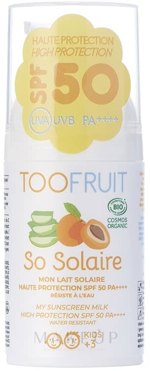 Sonnenschutzmilch für Kinder mit Aloe Vera und Aprikosenextrakt SPF 50 - Toofruit Protection Sunscreen Milk SPF 50 — Bild 30 ml