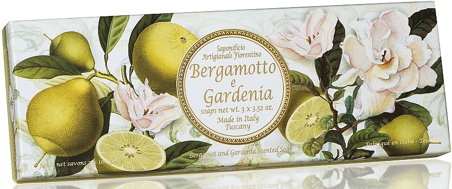 Naturseifenset Bergamotte und Gardenie - Saponificio Artigianale Fiorentino Bergamot & Gardenia (Seife 3St. x100g) — Bild N1