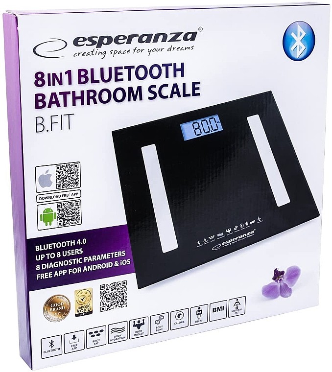 Elektronische Personenwaage schwarz - Esperanza 8 In 1 Bluetooth Bathroom Scale B.Fit EBS016K — Bild N4