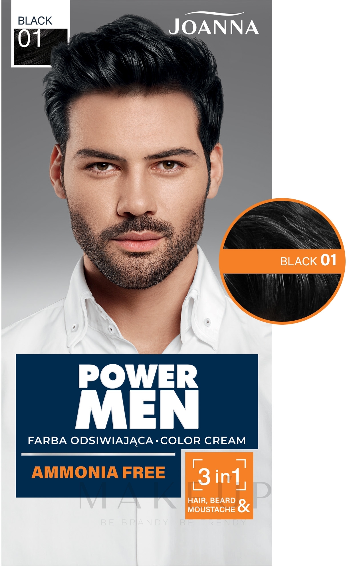 3in1 Farbcreme für Haar, Bart und Schnurrbart - Joanna Power Man Color — Foto 01 - Black