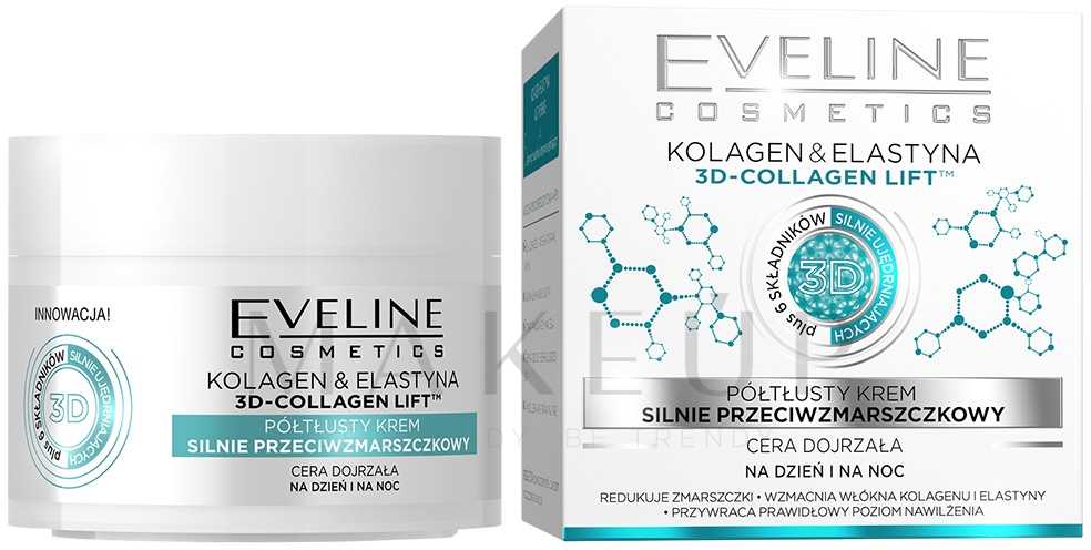 Intensive halbfettige Tages- und Nachtcreme für reife Gesichtshaut - Eveline Cosmetics Collagen&Elastin Lift Intense Anti-Wrinkle Cream — Bild 50 ml