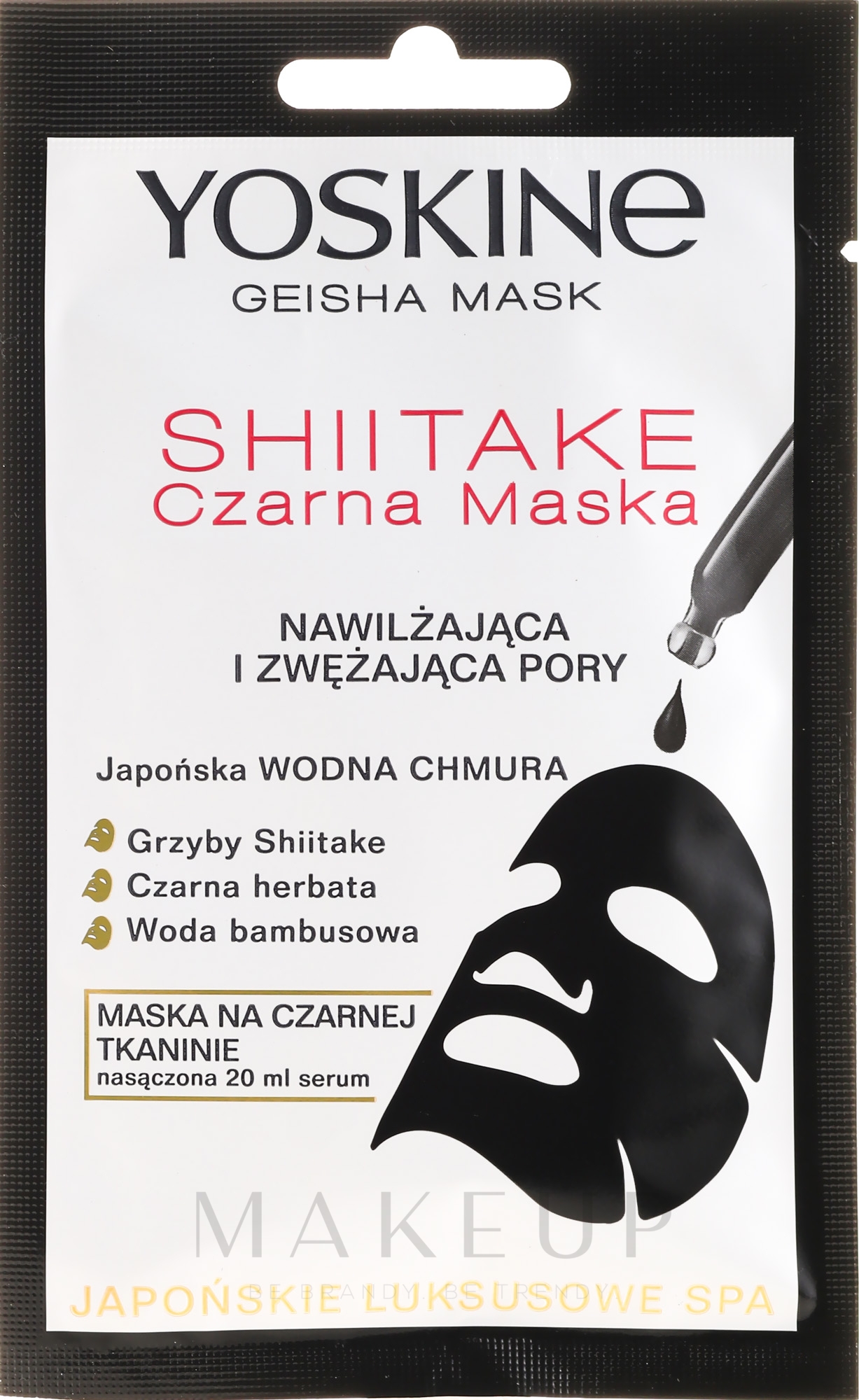 Porenverengende schwarze Tuchmaske - Yoskine Geisha Mask Shiitake — Bild 20 ml