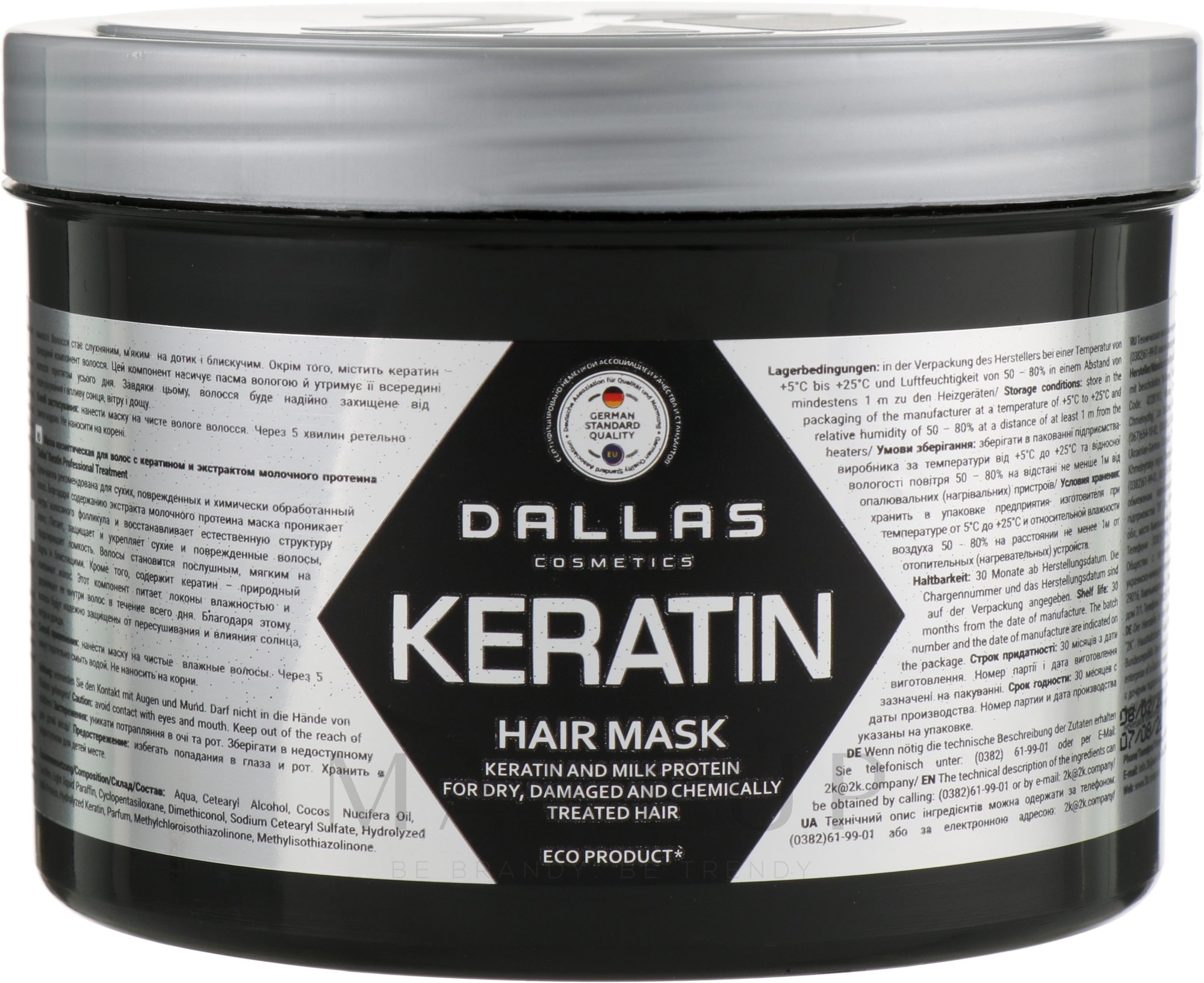 Creme-Maske für das Haar mit Keratin und Milcheiweißextrakt - Dalas Cosmetics Keratin Mask — Bild 500 ml