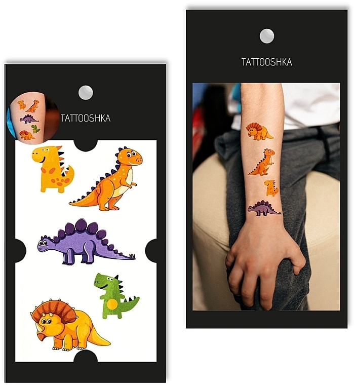 Temporäre Tattoos für Kinder Orangene Dinosaurier - Tattooshka — Bild N1