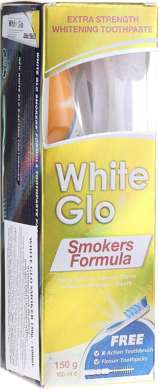 Zahnpflege-Set - White Glo Smokers Formula (Zahnpasta 100ml + Zahnbürste blau + Interdentalzahnstocher) — Bild N1