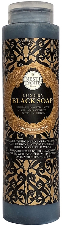 Luxuriöse schwarze Flüssigseife mit Aktivkohle, Hafer und Sheabutter - Nesti Dante Luxury Black Soap
