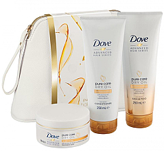 Düfte, Parfümerie und Kosmetik Haarpflegeset - Dove Advanced Hair Pure Care Dry Oil Wash Bag Gift Set (Shampoo 250ml + Conditioner 250ml + Haarmaske 200ml + Kosmetiktasche)