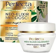 Düfte, Parfümerie und Kosmetik Feuchtigkeitsspendende Anti-Falten Tages- und Nachtcreme für das Gesicht mit Vitamin E und Jasminöl - Perfecta Neo-Elixir of Youth Anti-wrinkle Day & Night Cream 50+