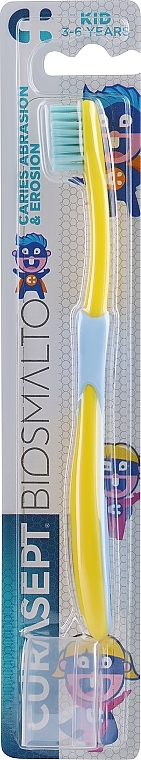Kinderzahnbürste 3-6 Jahre gelb-blau - Curaprox Curasept Biosmalto Kids Toothbrush — Bild N1