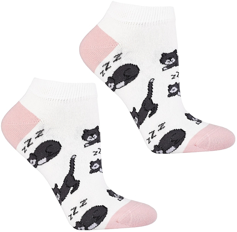 Kurze Damensocken CSD170-156 weiß mit Katzen - Moraj — Bild N1