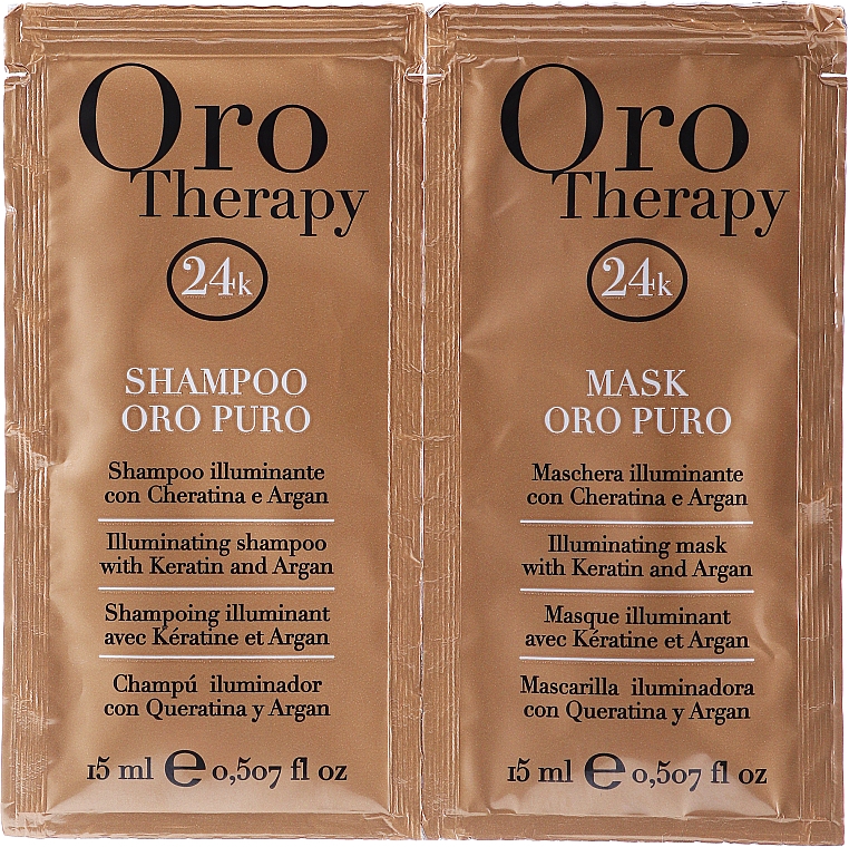 Haarpflegeset - Fanola Oro Therapy (Shampoo 15ml + Revitalisierende Haarmaske 15ml) — Bild N1