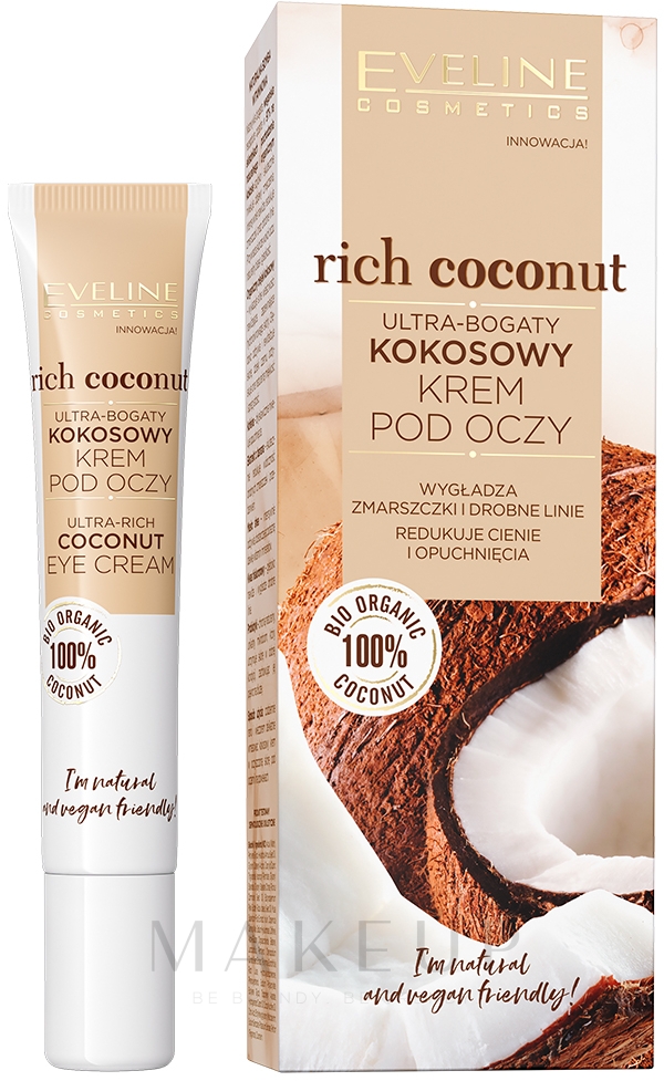Augencreme mit Kokosnuss - Eveline Cosmetics Rich Coconut Eye Cream — Bild 20 ml