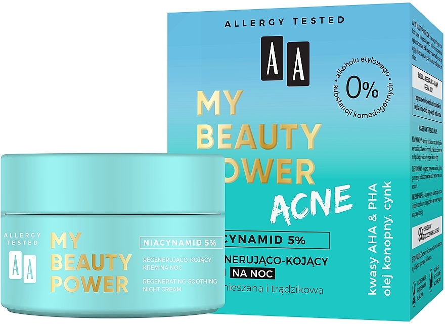 Regenerierende Nachtcreme mit Hanföl und Zink - AA My Beauty Power Acne — Bild N1