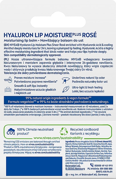 Lippenbalsam - Nivea Hyaluron Moisture Sheer Rose — Bild N2