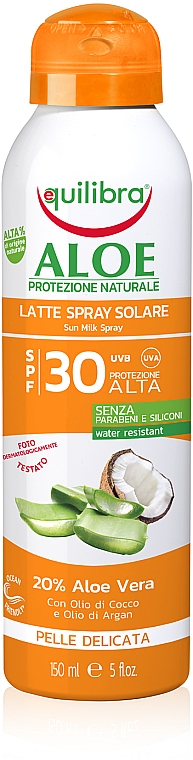 Sonnenschutzmilch-Spray mit 20% Aloe Vera SPF 30 - Equilibra Sun Aloe Spray Milk Spf 30 Delicate Skin — Bild N1