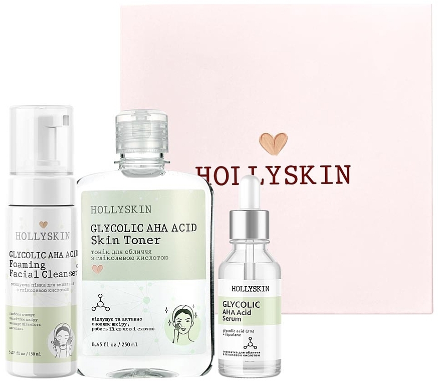 Set - Hollyskin Glycolic AHA Acid Basic Care (foam/150ml + ser/50ml + toner/250ml) — Bild N2