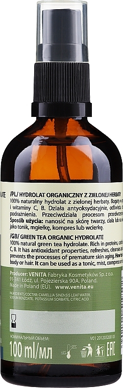 Hydrolat mit grünem Tee - Venita Bio Natural Care Hydrolat Green Tea — Bild N2