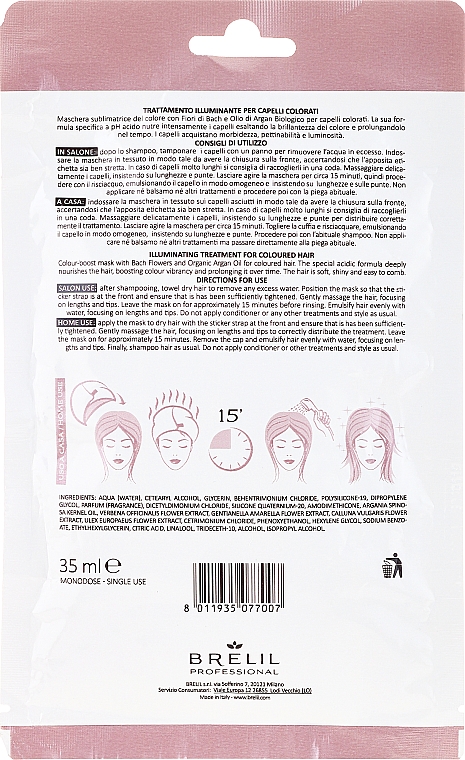 Biothermische Tuchmaske für gefärbtes Haar mit Bachblüten und Arganöl - Brelil Bio Treatment Colour Biothermic Mask Tissue — Bild N2